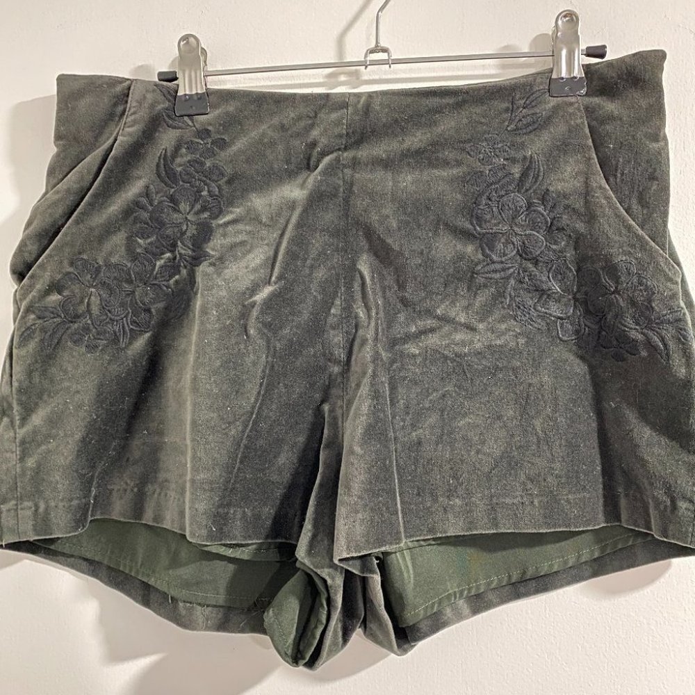 RARE Free People Velvet Embroidered Shorts High Rise Pockets 6